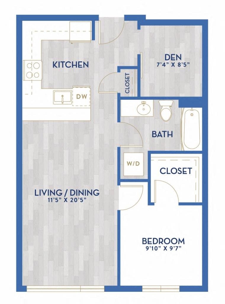 C5 - One Bed, One Bath + Den floor plan
